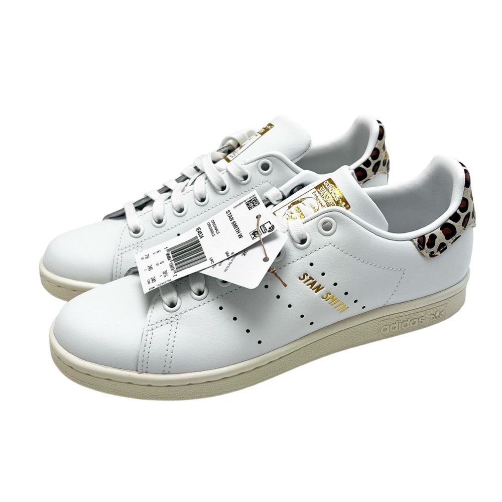 NIB Adidas Stan Smith Original White/Leopard Leather Sneakers